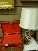 Eastern wooden jewellery box with base drawer and a turned table lamp