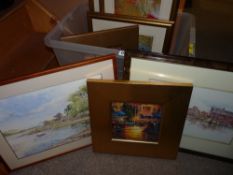 Tub containing assorted paintings and prints etc