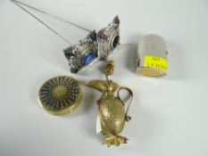 Two vintage Coty perfume bottles, two white metal hat pins etc