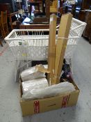 A box of roller blinds & table lamps etc