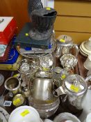 Tray of various EPNS & boxed flatware, bottle coasters etc