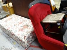 A floral covered ottoman, armchair & stool etc