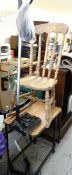 A pine spindle back rocking chair, over bed table & 6 Tech carpet sweeper