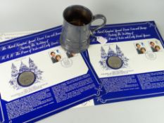 A hallmarked silver Sheffield 1932 tankard, approx 6 troy ounces together with two Charles & Diana