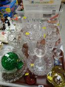 Two trays of various glassware including drinking glasses, vases etc