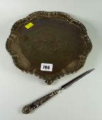A London 1891 hallmarked silver salver with engraved coat of arms, approx. 21 troy ounces together