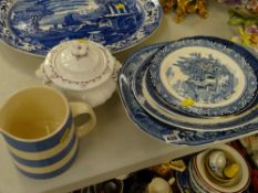 Parcel of blue & white plates & platters together with a T G Green jug etc