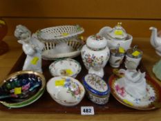 Tray of mixed ceramics including Lladro figure, small Lladro angel (A/F), continental basketware
