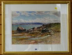 JAMES AITKEN watercolour - North Wales lake scene, signed & entitled label verso 'Boats on Bala