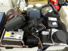 Collection of various vintage cameras including Praktica, Ilford etc
