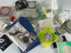Box containing various British pre-decimal & foreign coinage including commemorative crowns etc