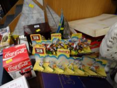 Three modern yacht ornaments, a clock & a Corgi box set Queen Elizabeth II Golden Jubilee carriage &