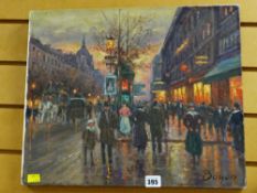 Unframed oil on canvas - city street scene, signed BOYER