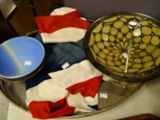 A large EPNS galleried tray & union flag, light fitting etc