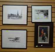 Three etchings 'The Perth Bridge', 'Modern Athens' etc together with a LOCKHART print