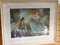 SIR RUSSELL WILLIAM FLINT print of two Mediterranean females with embossed AOJ mark, signed in