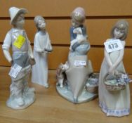 Four Lladro children figures (A/F)