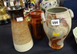 Three items of studio pottery, a jug & two vases