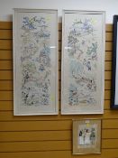 A pair of Oriental-style needlework panels & another