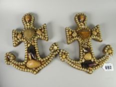 A pair of antique shellwork anchor souvenirs