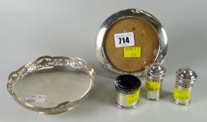 Hallmarked silver circular photograph frame together with a hallmarked silver bon bon dish