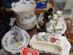 Tray of mixed china including Aynsley, Portmeirion & a Wade Thumper