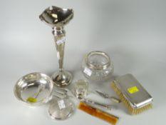 Parcel of various hallmarked silver items including bud vase, Arts & Crafts-style bowl, napkin