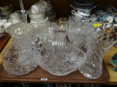 Tray of various cut glass bowls, vases etc