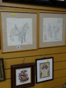 Two framed limited edition prints by LOUISE DOEL, signed, together with a framed Capodimonte