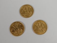Three gold half sovereigns - Edward VII 1906, George V 1911 & George V 1914