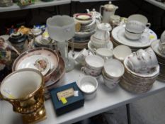 Various patterned tea & dinnerware, two continental figures etc