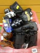 Collection of various vintage cameras & cased binoculars