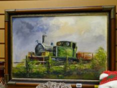 Oil on board of a steam shunter