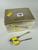A hallmarked silver casket together with a silver spoon & butter knife