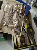 A collection of loose & boxed flatware etc