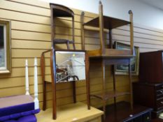 A tea trolley, inlaid table, mirrored table etc