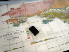 A hardback folding geological map of South Wales together with a small Welsh Bible