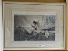 A framed SIR WILLIAM RUSSELL FLINT print of a semi-clad female reading