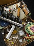 Four boxes of various items including ornaments, boxing magazines & other bric-a-brac