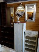 A modern white painted cupboard, three mirrors etc