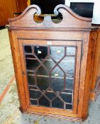 Antique oak astragal glazed hanging corner cupboard