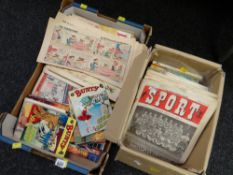 A collection of vintage Bunty girls magazines, Flintstone comics & Sport magazine from the 1950s