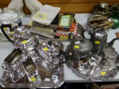 A parcel of EPNS including four-piece teaset on tray, boxed cutlery etc