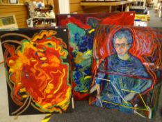 Parcel of unframed oils on board, abstract & other images by JOHN CHERRINGTON