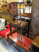 A nest of three coffee tables & a Long John coffee table with nest etc