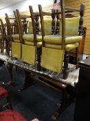 A good polished oak refectory-type dining table together with six good studded chairs with leather