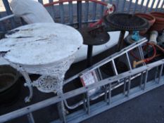 Metal sun dial & bird bath, pub table, ladders & stepladders etc (outside)
