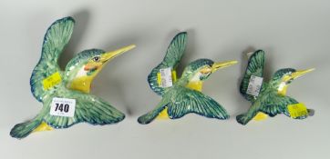 A set of three graduated Beswick kingfishers
