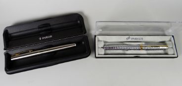 Modern boxed chiselled tartan Parker Sonnet fountain pen stainless steel with gold plated trim