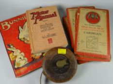 A parcel of items including old ordnance survey maps, tape measure, tin of dominoes